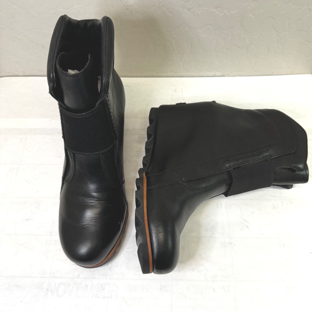 Sorel Joan of Arctic Wedge II Women 7.5 Black Leather Ankle Boots Waterproof